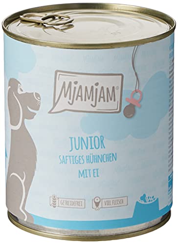 MjAMjAM - Premium Nassfutter für Hunde - Junior saftiges Hühnchen mit Ei, 6er Pack (6 x 800 g), naturbelassen mit extra viel Fleisch von MjAMjAM