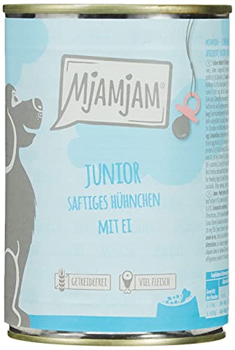 MjAMjAM - Premium Nassfutter für Hunde - Junior saftiges Hühnchen mit Ei, 6er Pack (6 x 400 g), naturbelassen mit extra viel Fleisch von MjAMjAM