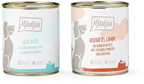 MjAMjAM - Premium Nassfutter für Hunde - Monopaket I - mit Lamm und Pute, 6er Pack (6 x 800 g), naturbelassen mit extra viel Fleisch von MjAMjAM