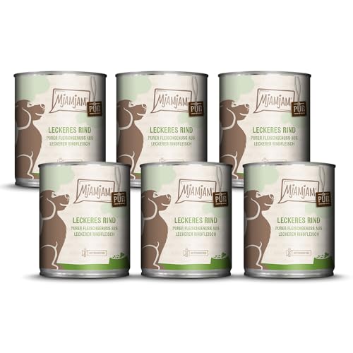 MjAMjAM - Premium Nassfutter für Hunde - Purer Fleischgenuss - leckeres Rind pur, 6er Pack (6 x 800g), getreidefrei mit extra viel Fleisch von MjAMjAM