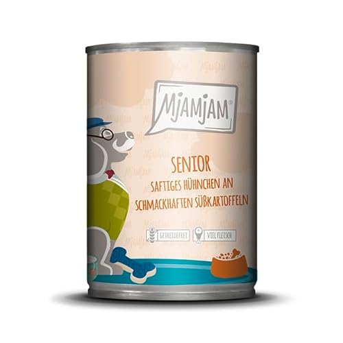 MjAMjAM - Premium Nassfutter für Hunde - Senior - saftiges Hühnchen an schmackhaften Süßkartoffeln, 1er Pack (1x400g), getreidefrei von MjAMjAM