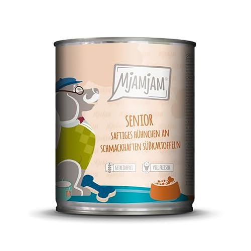 MjAMjAM - Premium Nassfutter für Hunde - Senior - saftiges Hühnchen an schmackhaften Süßkartoffeln, 1er Pack (1x800g), getreidefrei von MjAMjAM