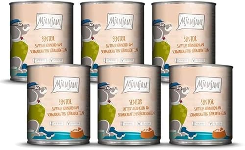 MjAMjAM - Premium Nassfutter für Hunde - Senior - saftiges Hühnchen an schmackhaften Süßkartoffeln, 6er Pack (6x800g), getreidefrei von MjAMjAM