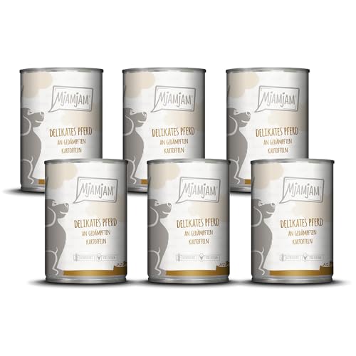 MjAMjAM - Premium Nassfutter für Hunde - delikates Pferd an gedämpften Kartoffeln, 6er Pack (6 x 400g), getreidefrei mit extra viel Fleisch von MjAMjAM