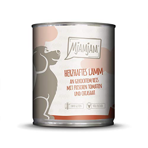 MjAMjAM - Premium Nassfutter für Hunde - herzhaftes Lamm an gekochtem Reis mit frischen Tomaten, 1er Pack (1 x 800 g), naturbelassen mit extra viel Fleisch von MjAMjAM