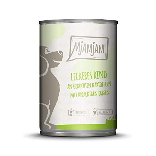 MjAMjAM - Premium Nassfutter für Hunde - leckeres Rind an gekochten Kartoffeln mit knackigen Erbsen, 1er Pack (1 x 400 g), getreidefrei mit extra viel Fleisch von MjAMjAM