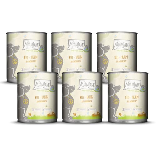 MjAMjAM – Premium Nassfutter für Hunde - natürlich lecker – Bio Huhn an Möhrchen,6er Pack (6 x 800g), getreidefrei mit extra viel Fleisch von MjAMjAM