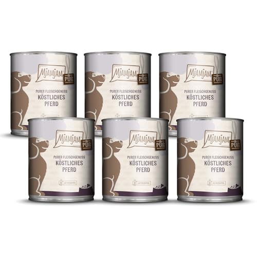 MjAMjAM - Premium Nassfutter für Hunde - purer Fleischgenuss - köstliches Pferd pur, 6er Pack (6 x 800 g), getreidefrei mit extra viel Fleisch von MjAMjAM