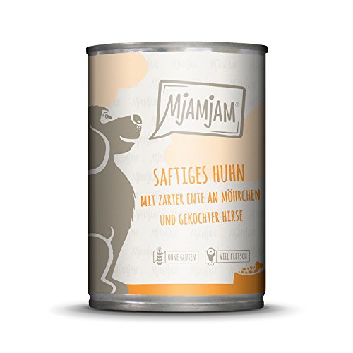 MjAMjAM - Premium Nassfutter für Hunde - saftiges Huhn mit zarter Ente an Möhrchen und gekochter Hirse, 1er Pack (1 x 400 g), getreidefrei mit extra viel Fleisch von MjAMjAM