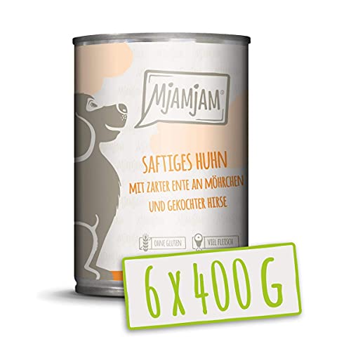 MjAMjAM - Premium Nassfutter für Hunde - saftiges Huhn mit zarter Ente an Möhrchen und gekochter Hirse, 6er Pack (6 x 400 g), getreidefrei mit extra viel Fleisch von MjAMjAM