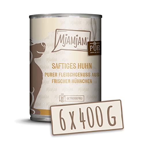 MjAMjAM - Premium Nassfutter für Hunde - purer Fleischgenuss - saftiges Huhn pur 400g, 6er Pack (6 x 400g), naturbelassen mit extra viel Fleisch von MjAMjAM