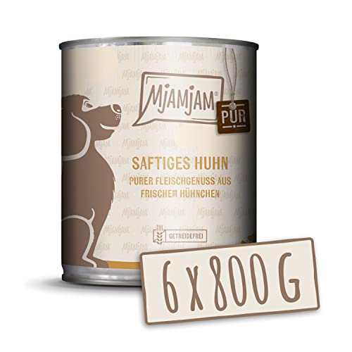 MjAMjAM - Premium Nassfutter für Hunde - purer Fleischgenuss - saftiges Huhn pur 800g, 6er Pack (6 x 800g), naturbelassen mit extra viel Fleisch von MjAMjAM