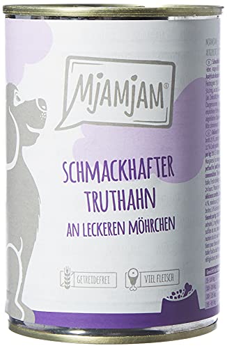 MjAMjAM - Premium Nassfutter für Hunde - schmackhafter Truthahn an leckeren Möhrchen, 6er Pack (6 x 400 g), getreidefrei mit extra viel Fleisch von MjAMjAM