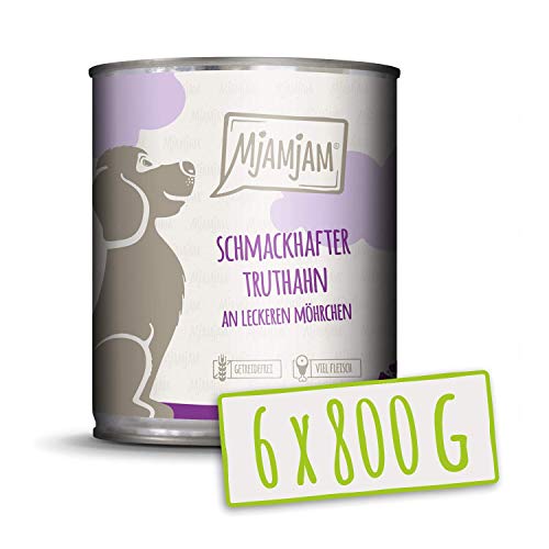 MjAMjAM - Premium Nassfutter für Hunde - schmackhafter Truthahn an leckeren Möhrchen, 6er Pack (6 x 800 g), getreidefrei mit extra viel Fleisch von MjAMjAM