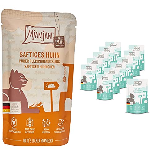 MjAMjAM - Premium Nassfutter für Katzen, Pure - Hühnchen (12 x 125 g) & Premium Nassfutter für Katzen, Gute Pute an gedämpftem Kürbis (12 x 125 g), getreidefrei, mit extra viel Fleisch von MjAMjAM