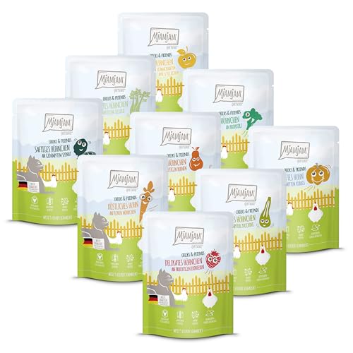 MjAMjAM - Premium Nassfutter für Katzen - Chicks & Friends Box, 9er Pack (9 x 300g), getreidefrei mit extra Fleisch von MjAMjAM
