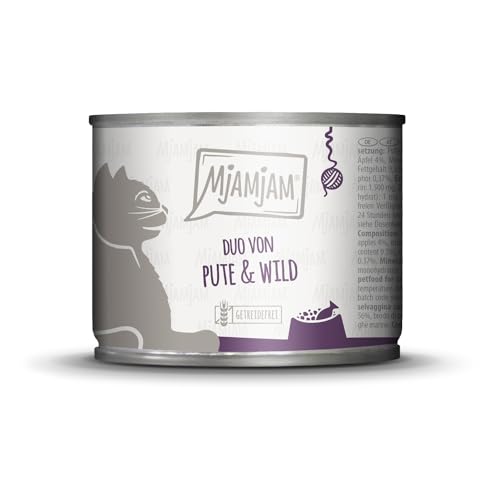 MjAMjAM - Premium Nassfutter für Katzen - DUO von guter Pute & Wild an Apfelstückchen, 1er Pack (1 x 200g), getreidefrei mit extra viel Fleisch von MjAMjAM