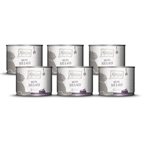 MjAMjAM - Premium Nassfutter für Katzen - DUO von guter Pute & Wild an Apfelstückchen, 6er Pack (6 x 200g), getreidefrei mit extra viel Fleisch von MjAMjAM