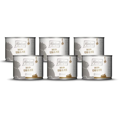 MjAMjAM - Premium Nassfutter für Katzen - DUO von leckerem Rind & guter Pute an gedämpftem Kürbis, 6er Pack (6 x 200 g), getreidefrei mit extra viel Fleisch von MjAMjAM