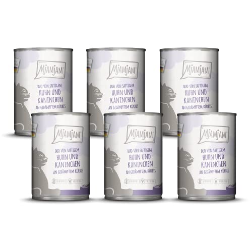 MjAMjAM - Premium Nassfutter für Katzen - DUO von saftigem Hühnchen & Kaninchen an gedämpftem Kürbis, 6er Pack (6 x 400 g), getreidefrei mit extra viel Fleisch von MjAMjAM