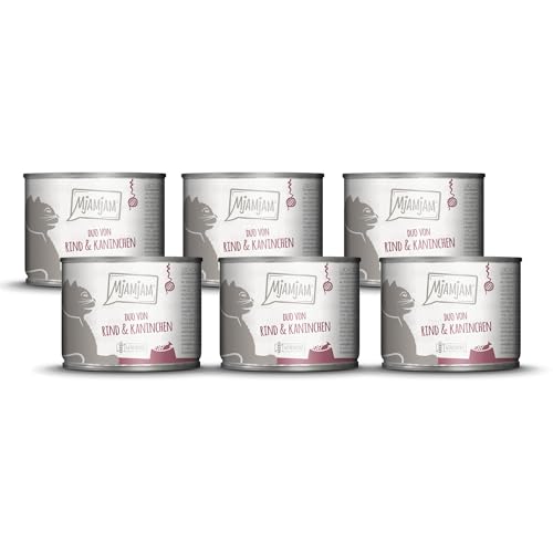 MjAMjAM - Premium Nassfutter für Katzen - DUO von schmackhaftem Rind & Kaninchen an Möhrchen, 6er Pack (6 x 200g), getreidefrei mit extra viel Fleisch von MjAMjAM