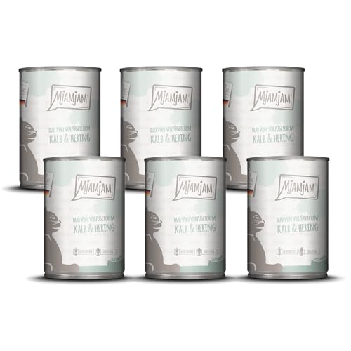 MjAMjAM - Premium Nassfutter für Katzen - DUO von vorzüglichem Kalb & Hering, 6er Pack (6x400g), getreidefrei von MjAMjAM