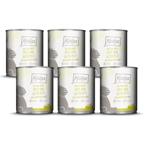 MjAMjAM - Premium Nassfutter für Katzen - DUO von zarter Ente & guter Pute an gedämpftem Kürbis, 6er Pack (6 x 800 g), getreidefrei mit viel Fleisch von MjAMjAM