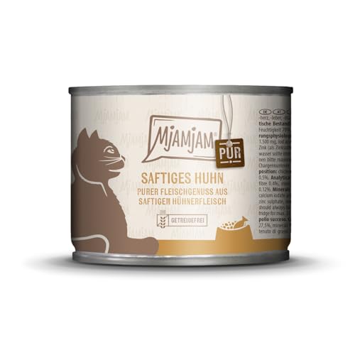 MjAMjAM - Premium Nassfutter für Katzen - Fleischgenuss pur - Lecker Hühnchen pur, 1er Pack, getreidefrei mit extra viel Fleisch, 200 g von MjAMjAM