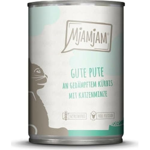 MjAMjAM - Premium Nassfutter für Katzen - Gute Pute an gedämpftem Kürbis, 1er Pack (1 x 400 g), getreidefrei mit extra viel Fleisch von MjAMjAM