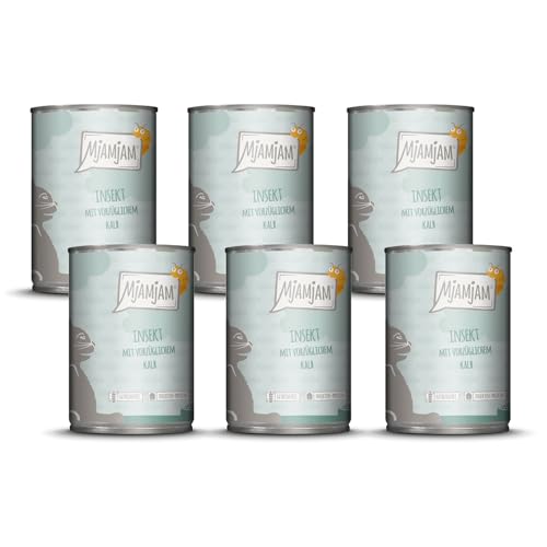MjAMjAM - Premium Nassfutter für Katzen - Insekt mit vorzüglichem Kalb, 6er Pack (6 x 400 g), getreidefrei mit Insektenprotein von MjAMjAM