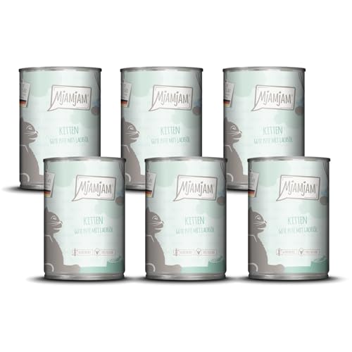 MjAMjAM - Premium Nassfutter für Katzen - Kitten gute Pute mit Lachsöl, 6er Pack (6x400g), getreidefrei von MjAMjAM