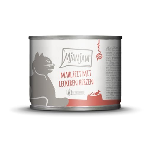 MjAMjAM - Premium Nassfutter für Katzen - Mahlzeit mit leckeren Herzen, 1er Pack (1 x 200 g), getreidefrei mit extra viel Fleisch von MjAMjAM