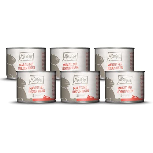 MjAMjAM - Premium Nassfutter für Katzen - Mahlzeit mit leckeren Herzen, 6er Pack (6 x 200 g), getreidefrei mit extra viel Fleisch von MjAMjAM