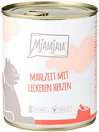 MjAMjAM - Premium Nassfutter für Katzen - Mahlzeit mit leckeren Herzen, 6er Pack (6 x 800 g), getreidefrei mit extra viel Fleisch von MjAMjAM