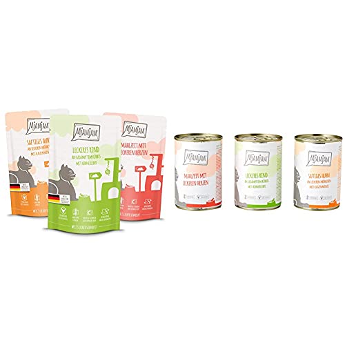 MjAMjAM - Premium Nassfutter für Katzen - Mixpaket 1 - Huhn, Rind, Herzen, 12er Pack (12 x 125 g) & Premium Nassfutter für Katzen - Mixpaket 1, 6er Pack (6 x 400 g) von MjAMjAM