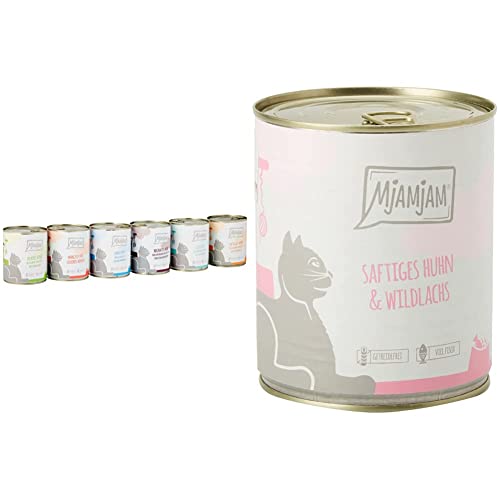 MjAMjAM - Premium Nassfutter für Katzen - Mixpaket 3-6er Pack (6 x 800 g) & Premium Nassfutter für Katzen - saftiges Huhn und wildlachs(6 x 800 g) von MjAMjAM