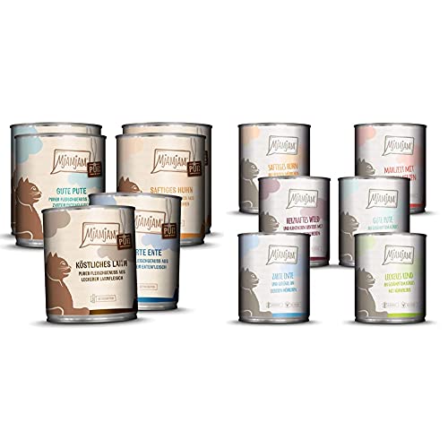 MjAMjAM - Premium Nassfutter für Katzen - Mixpaket 5 - Purer Fleischgenuss, (6 x 800 g), 1108M7 & Premium Nassfutter für Katzen - Mixpaket 3 - (6 x 800 g) von MjAMjAM
