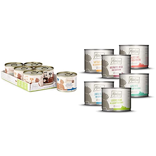 MjAMjAM - Premium Nassfutter für Katzen - Mixpaket 5 - Purer Fleischgenuss, 6er Pack (6 x 200 g) & - Premium Nassfutter für Katzen - Mixpaket 3 - Wild & Kaninchen, Pute, Ente & Geflügel, (6 x 200 g) von MjAMjAM