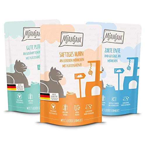MjAMjAM - Premium Nassfutter für Katzen - Mixpaket IV - 4*Huhn, 4*Ente & Geflügel, 4*Pute 12 x 125g, 12er Pack (12 x 125 g), getreidefrei mit extra viel Fleisch von MjAMjAM