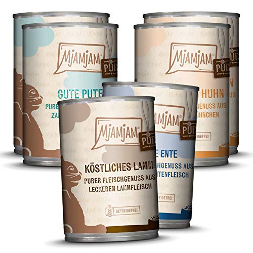 MjAMjAM - Premium Nassfutter für Katzen - Mixpaket V - Purer Fleischgenuss, 6er Pack (6 x 400 g), getreidefrei mit extra viel Fleisch von MjAMjAM