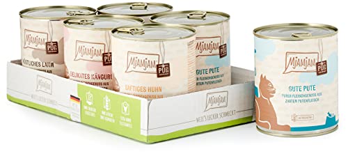 MjAMjAM - Premium Nassfutter für Katzen - Mixpaket V - Purer Fleischgenuss, 6er Pack (6 x 800 g), getreidefrei mit extra viel Fleisch,Fleischig von MjAMjAM