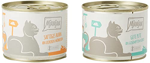 MjAMjAM - Premium Nassfutter für Katzen - Monopaket I - mit Huhn und Pute, 6er Pack (6 x 200 g), getreidefrei mit extra viel Fleisch von MjAMjAM