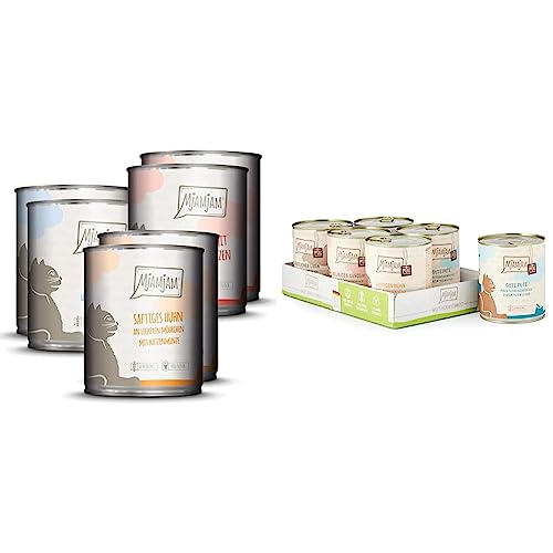 MjAMjAM - Premium Nassfutter für Katzen - Probierpaket, 6er Pack (6 x 800 g) & - Premium Nassfutter für Katzen - Mixpaket V - Purer Fleischgenuss, 6er Pack (6 x 800 g) von MjAMjAM