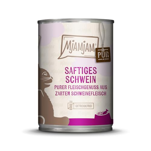 MjAMjAM - Premium Nassfutter für Katzen - Pure Fleischvergnügen saftiges Schweinefleisch, 1er Pack (1 x 400 g), getreidefrei mit zusätzlichem Fleisch von MjAMjAM