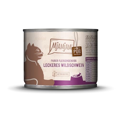 MjAMjAM - Premium Nassfutter für Katzen - Purer Fleischgenuss - leckeres Wildschwein pur, 1er Pack (1x200g), getreidefrei von MjAMjAM
