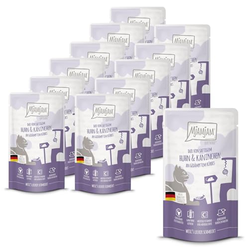 MjAMjAM - Premium Nassfutter für Katzen - Quetschie - DUO von saftigem Hühnchen & Kaninchen an gedämpftem Kürbis, 12er Pack (12 x 125g), getreidefrei mit extra viel Fleisch von MjAMjAM