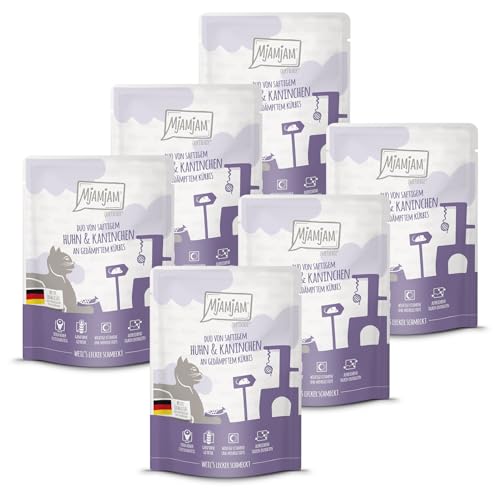 MjAMjAM - Premium Nassfutter für Katzen - Quetschie - DUO von saftigem Hühnchen & Kaninchen an gedämpftem Kürbis, 6er Pack (6 x 300g), getreidefrei mit extra viel Fleisch von MjAMjAM