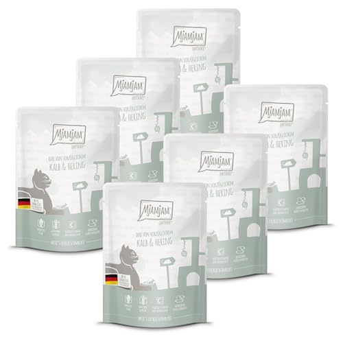 MjAMjAM - Premium Nassfutter für Katzen - Quetschie - DUO von vorzüglichem Kalb & Hering, 6er Pack (6x300g), getreidefrei von MjAMjAM