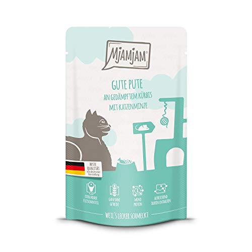 MjAMjAM - Premium Nassfutter für Katzen - Quetschie - Gute Pute an gedämpftem Kürbis, 1er Pack (1 x 125 g), getreidefrei mit extra viel Fleisch von MjAMjAM