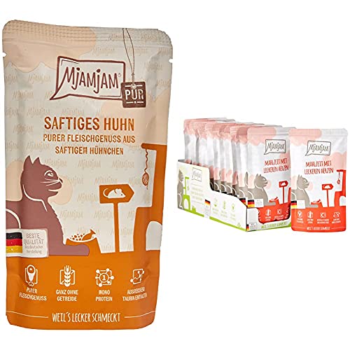 MjAMjAM - Premium Nassfutter für Katzen - Quetschie - Pure - Hühnchen, 12er Pack (12 x 125 g) & Premium Nassfutter für Katzen - Quetschie - Mahlzeit mit leckeren Herzen, 12er Pack (12 x 125 g) von MjAMjAM